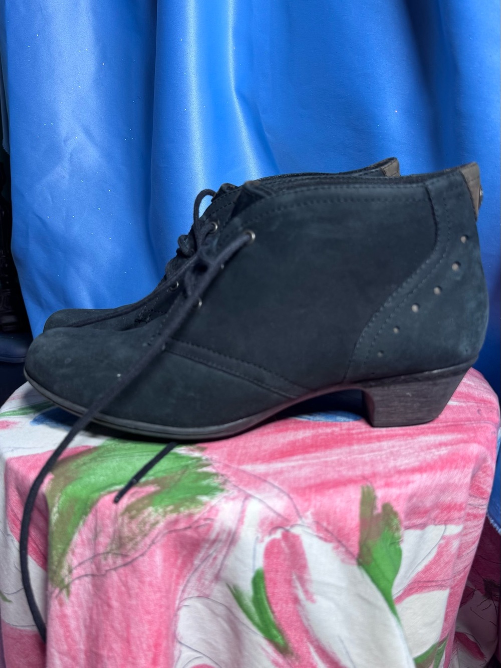 Black Faux Suede Lace-Up Women's Ankle Booties